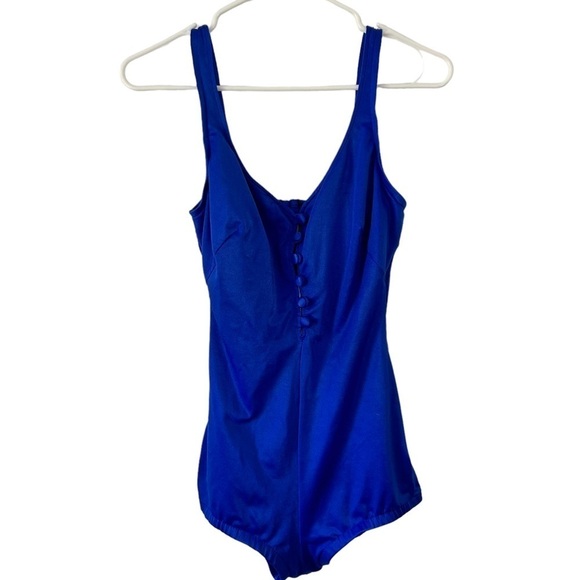 Vintage Maxine of Hollywood One Piece Swimsuit Girl Leg Size 12 Blue - Picture 1 of 9